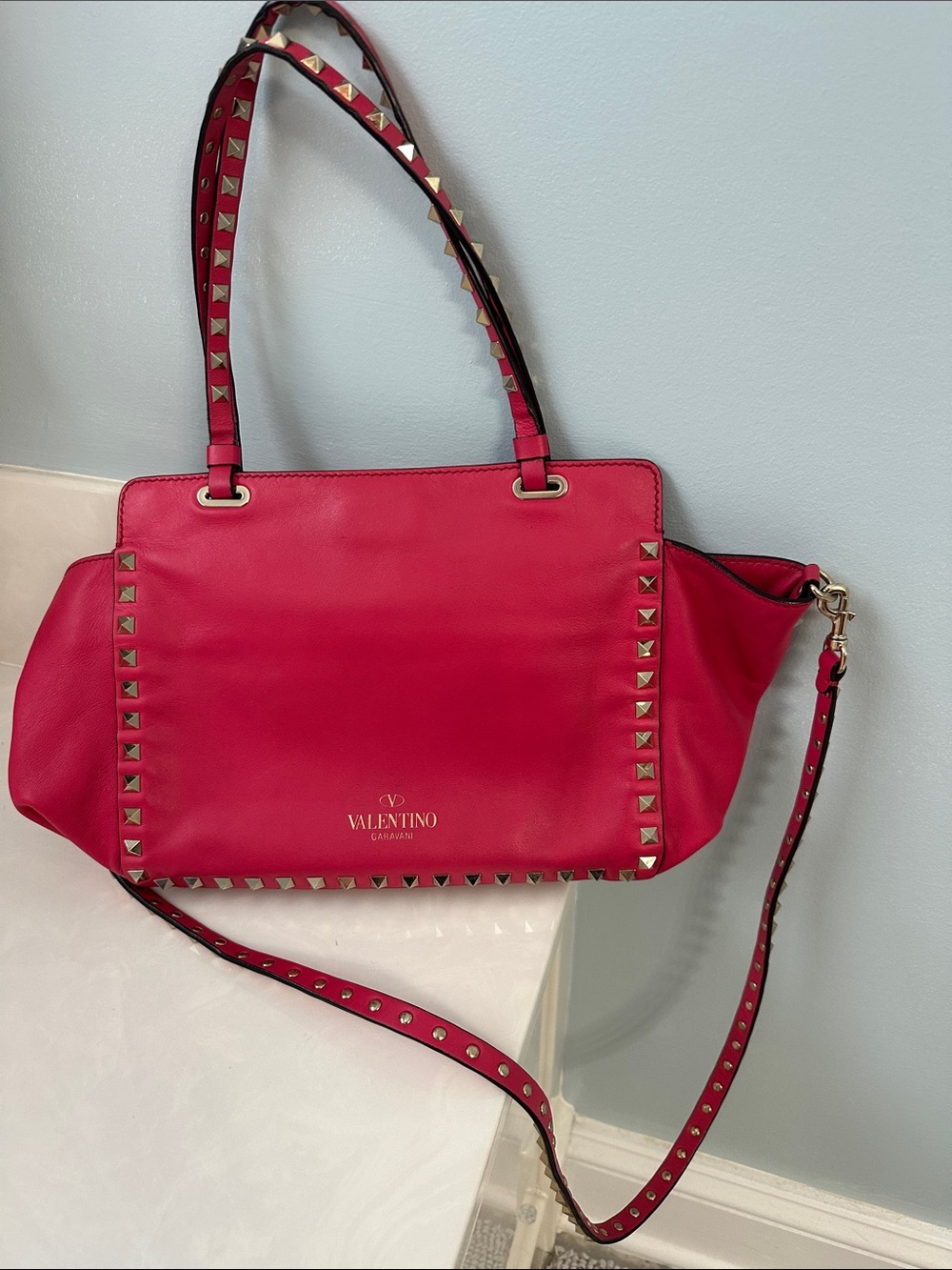 Valentino Pink Rockstud Leather Shoulder Tote